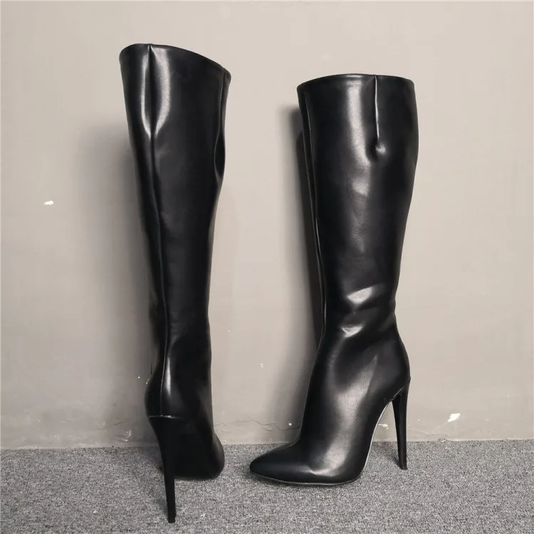 Olomm/Новые Модные женские зимние сапоги до колена пикантные сапоги на тонком высоком каблуке повседневная обувь черного цвета с острым носком женская обувь, большие размеры США 5-15