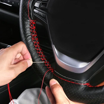 

Hand Sewing Steering Wheel Cover Artificial Leather Braid Wheel Cover Steer Wheel With Needle Threads DIY 38cm Auto Accessories