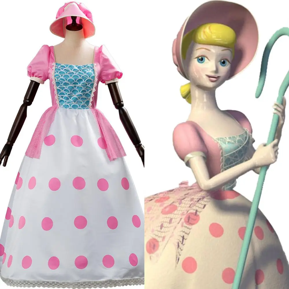 

Toy Story 4 Bo Peep Cosplay Costume Uniform Bo Peep Dress Pink Gown Hat Adult Halloween Carnival Costume Women Girls Custom Made