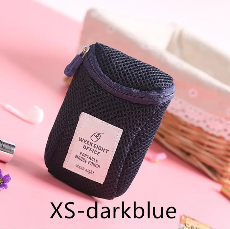 Цифровой кабель зарядное устройство наушники мышь сумка Портативный Сетка губка сумка банк питания держатель сумка Dashpot - Цвет: XS-darkblue