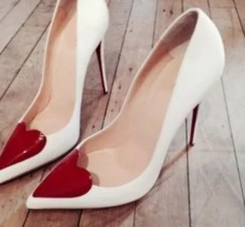 

Sexy Red Heart High Heels Shoes 8cm 10cm 12cm Stiletto Heels Wedding Shoes Bride Black White Patent Leather Pumps Shoes Women