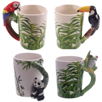 

3D Parrot Touca Mug Creative Animals Cute Frog Coffee Mug 300ML Ceramic Milk Mugs Tea Cup Christmas Gift