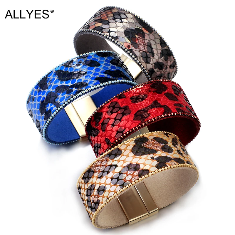 ALLYES красочная змея кожаные браслеты для женщин Boho животные леопардовый узор