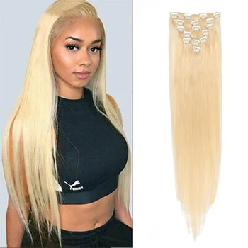

Synthetic Long Silky Straight #613 Hair Heat Resistant Women Hair Extension Soft Set Clip In Hair With 16 Clips