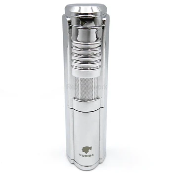 

COHIBA High Grade Metal Windproof Lighter 1 Torch Jet Flame Cigar Cigarette Refillable Lighters With Gift Box