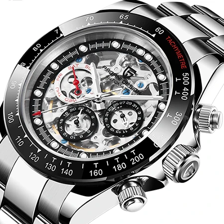 PAGANI Дизайн часы для мужчин Скелет автоматические механические часы нержавеющая сталь Водонепроницаемый Мода Бизнес Relogio Masculino - Цвет: BLACK