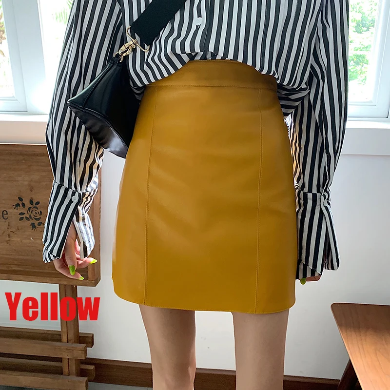 Yellow Юбки из искусственной кожи для женщин Весна Черная Женская кожаная юбка женские шорты черная искусственная кожа Сексуальная Мини юбка - Цвет: Yellow