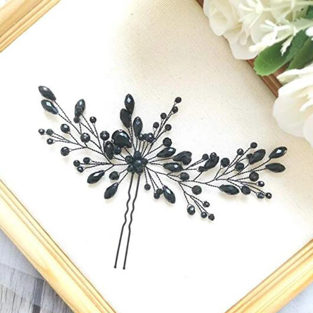 Black Wedding Hair Pins Crystal Decorative Halloween Vine Bobby Pin Clip Women Bun Bridal Accessories for Brides and Bridesmaids