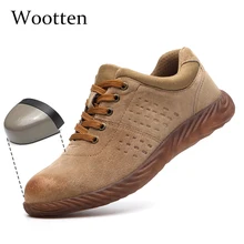 Мужская защитная обувь размера плюс, кожаная конструкция, неубиваемая, для улицы, со стальным носком, устойчивая к ногам, дышащая Рабочая обувь# LD868