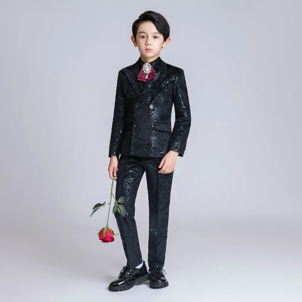 YuanLu New 3PCS Kids Suits For Boy Velvet Suits Wedding Blazer Suit Toddler Suit For Autumn Winter For Party Piano