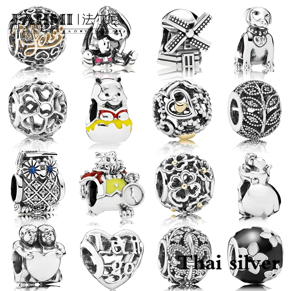 

FAHMI Thai Silver Retro WINDMILL Cute Dog Leaves Dancing Couple PrimroseDetails GRADUATE Daisy Bear Beaded Charm Collection