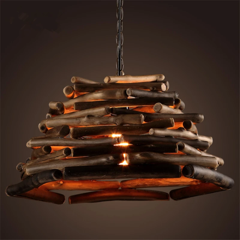 

American Rural Industry Wooden Chandelier Vintage Personality Creative Restaurant Coffee Shop Log Chandelier Free Shipping