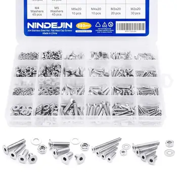 

880Pcs M2 M3 M4 M5 304 Stainless Steel Precise Metric Hex Flat Head Cap Self Tapping Screws Round Flat Socket Bolts and Nuts