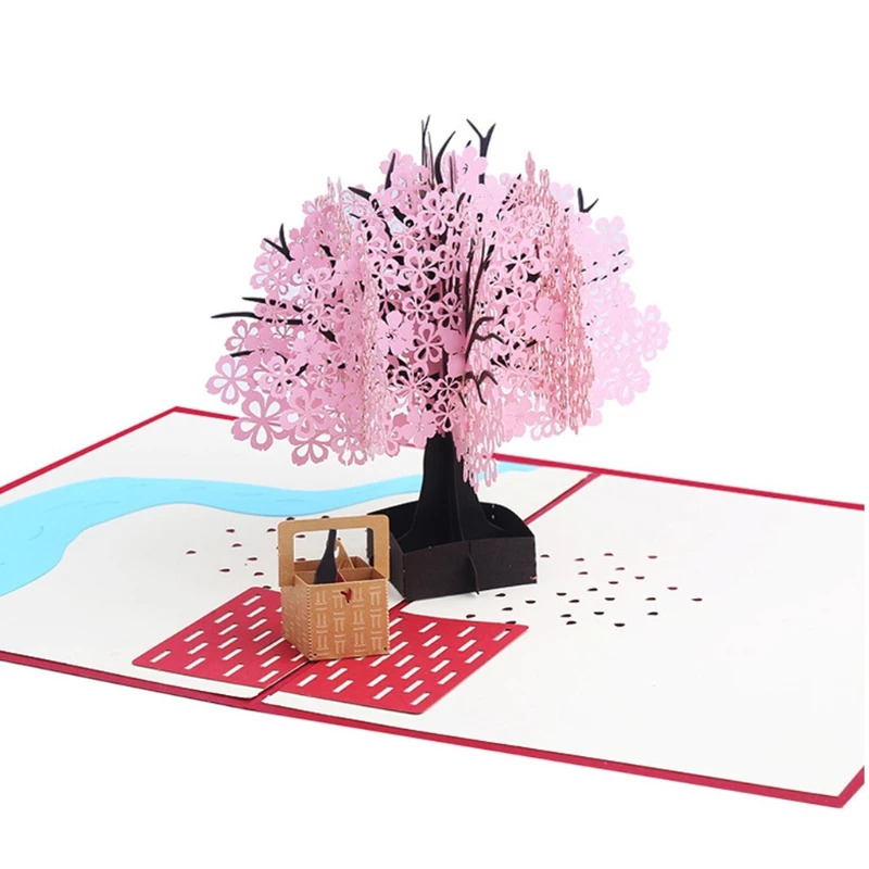  3D Pop Up Cherry Blossoms Greeting Card Christmas Birthday New Year Invitation D08D - 4000357823547