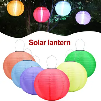

Light 12 Inches Round Solar Lamp Outdoor Household Christmas Durable Chinese Lantern Xmas Gift Home Decor Classic DIY Hanging