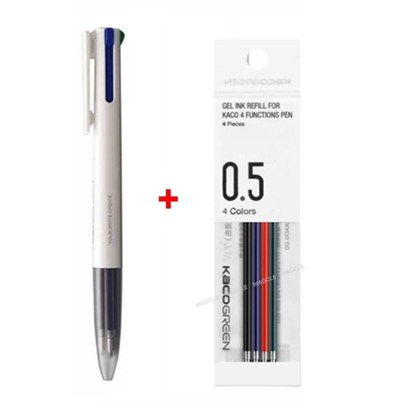 1 Pen 4 Mix Reills Xiaomi KACO EASY 4 Удобная ручка многофункциональные ручки 0,5 мм Заправка черный синий красный зеленый заправка гелевая ручка для офиса - Цвет: 1 Pen 4 Mix Reills