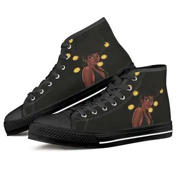 

Classic Sneakers Women Black Art African Girls Print Lace-Up Flat Trainers Fashion Vulcanize Shoes Custom Black Lives Matter