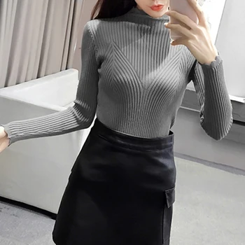 

2019 Fashion Multicolor code Pullovers turtleneck Long Sleeve Women's Sweater Autumn Wavy collar Loose Knit Slim Sweater
