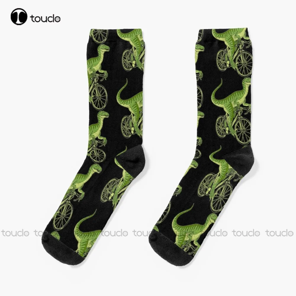 

Cycling Dinosaur Socks Mens Socks Crew Personalized Custom Unisex Adult Teen Youth Socks 360° Digital Print Christmas Gift Gift