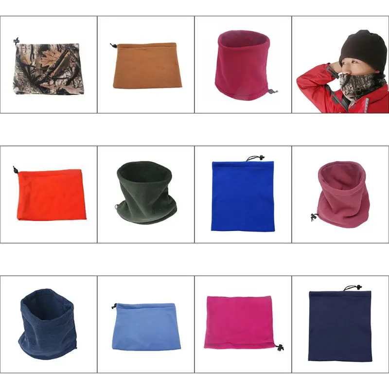 

Men Women Winter Double-Layer Polar Fleece Versatile Neck Gaiter Warmer Snood Scarf Face Mask Ski Beanie Hat with Drawstring