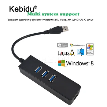 

kebidu 3 Ports USB Hub USB 3.0 To RJ45 Gigabit Ethernet LAN Wired Network Adapter 10/100/1000 Mbps For Windows Mac