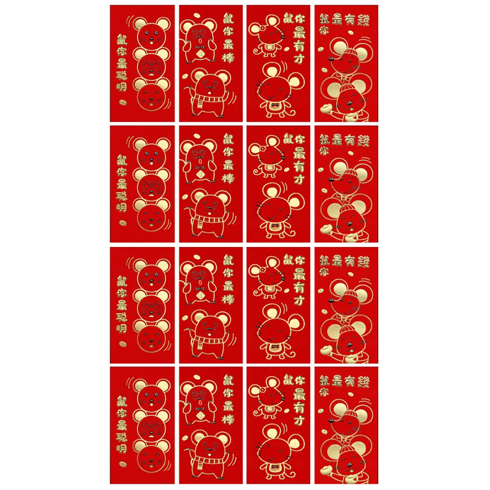 16 шт. китайские милые праздничные красные конверты в виде крысы, подарочные карты, красные карманы для денег на свадьбу, китайский год - Цвет: 3