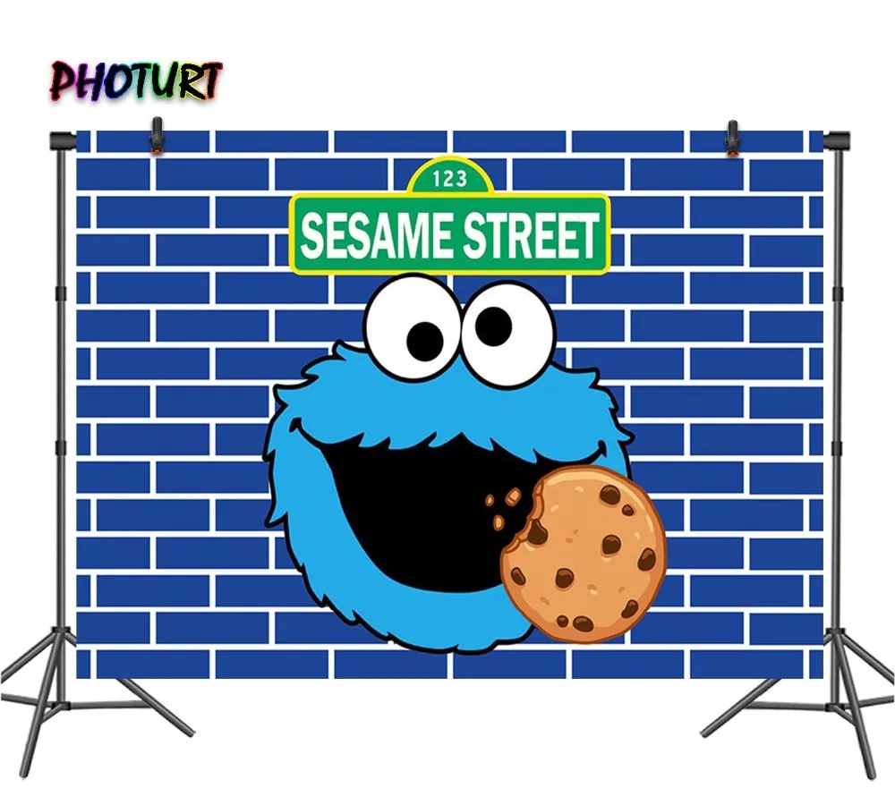 Photurt セサミストリートブルークッキーモンスター写真の背景誕生日パーティー背景のレンガの壁ビニール写真スタジオ小道具 Background Aliexpress
