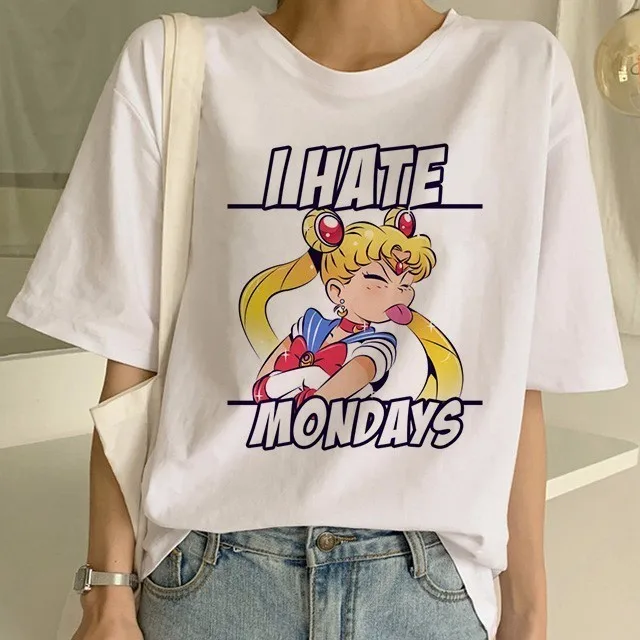 Sailor Moon/летняя новая модная футболка Женская Harajuku короткий рукав забавная футболка Ulzzang футболка с милым котом женские футболки с рисунком - Цвет: 21521