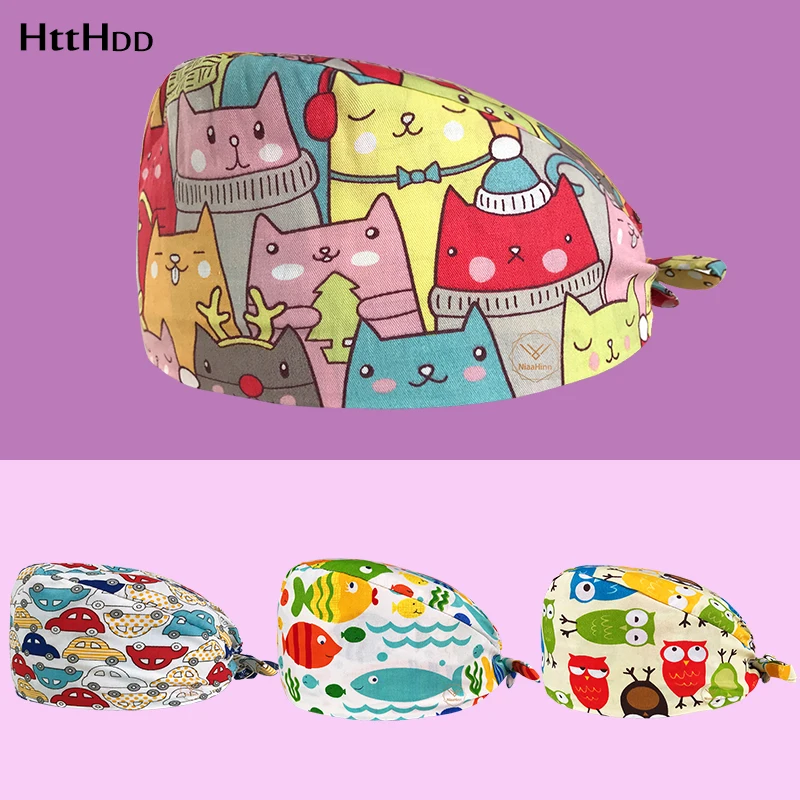 

Men and women with short hairs lab caps Beauty Scrubs hats Pet Health check Beautician Work Scrub caps pure cotton Scrub cap