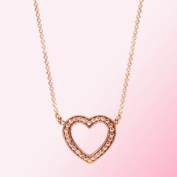 

2019 100% 925 Sterling Silver Classic Rose Hearts Necklace Women Charm Fashion Personality Jewelry Free shipping Wholesale