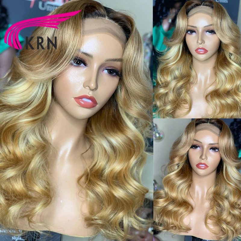 1B27 rubio miel 13X4 frente de encaje pelucas de cabello humano Remy del pelo #27 cuerpo de color ondas encaje pelucas para las mujeres