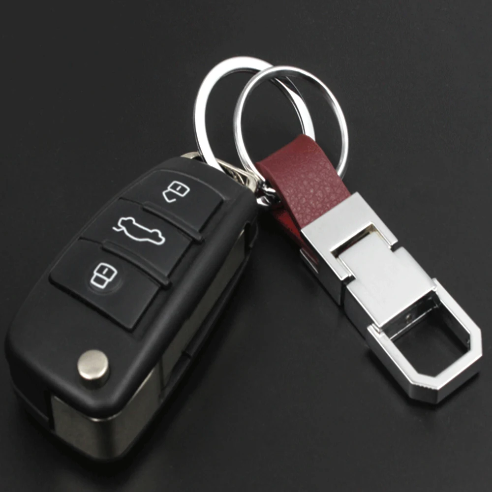 Простой металлический кожаный переплетенный Автомобильный Брелок-талисман кольцо брелока брелок поясная ключница двойные кольца для мужчин подарок