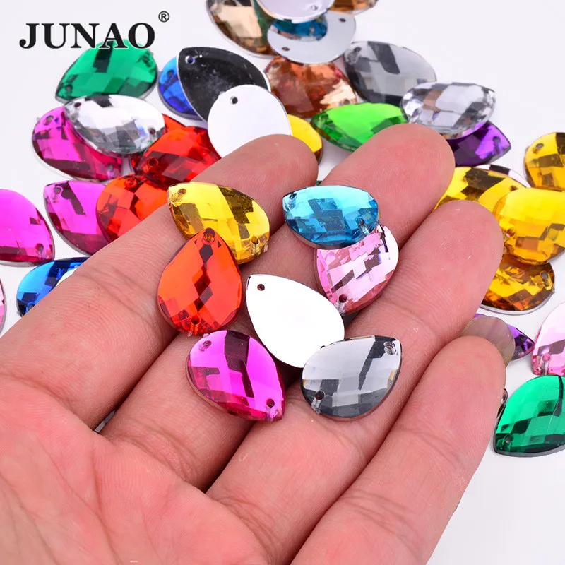JUNAO 1000 шт 8*13 мм Красочные пришить на слезы Стразы шитье Акриловые Кристаллы с