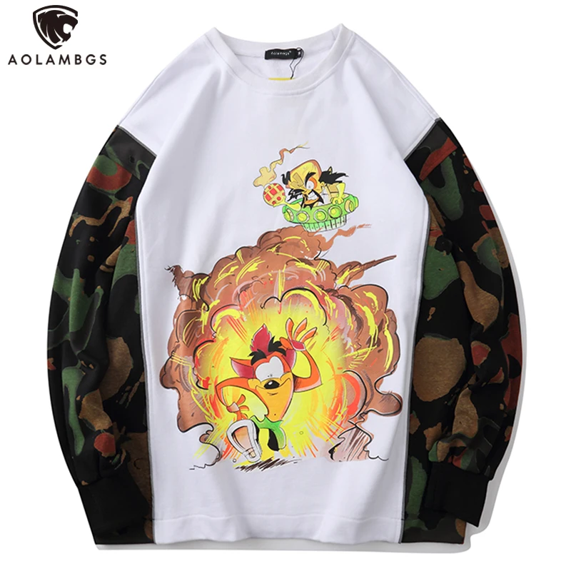 

Aolamegs Men's Autumn Sweatshirts Couple High Street Pullover Funny Picture Print Streetwear Fashion Hit Color Long Sleeve Tops