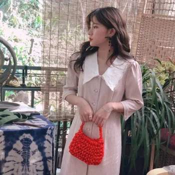 

High Quality Fashion Self-designed V Lace Half Sleeves Knee-length Summer Women Dress