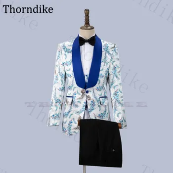 

Thorndike Custom Made Men Suit 2020 High Quality Suits Jacket Vest Pant Shawl Lapel Print Wedding Party Suit Casual Prom Suits