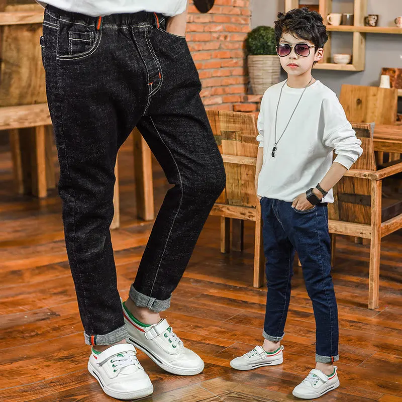BOY'S Denim Trousers Spring New Style Children Black And White with Pattern Trousers Spring And Autumn Big Boy Pants Korean