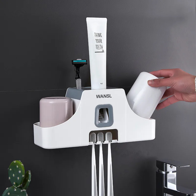 Creative Automatic Toothpaste Squeezers Set Toothbrush Rack Mouthwash Cup Mount Bathroom Accessories Household Goods Holder