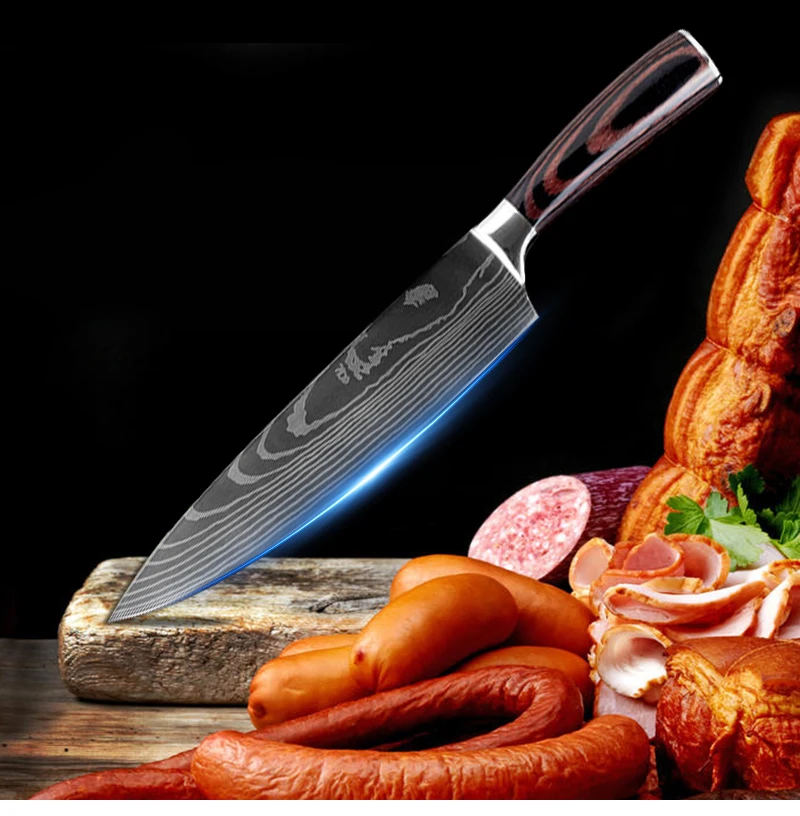 5 шт. набор кухонных ножей японский нож шеф-повара Дамасская сталь лазерный узор для нарезки Santoku кухонные аксессуары кухонные инструменты ножи