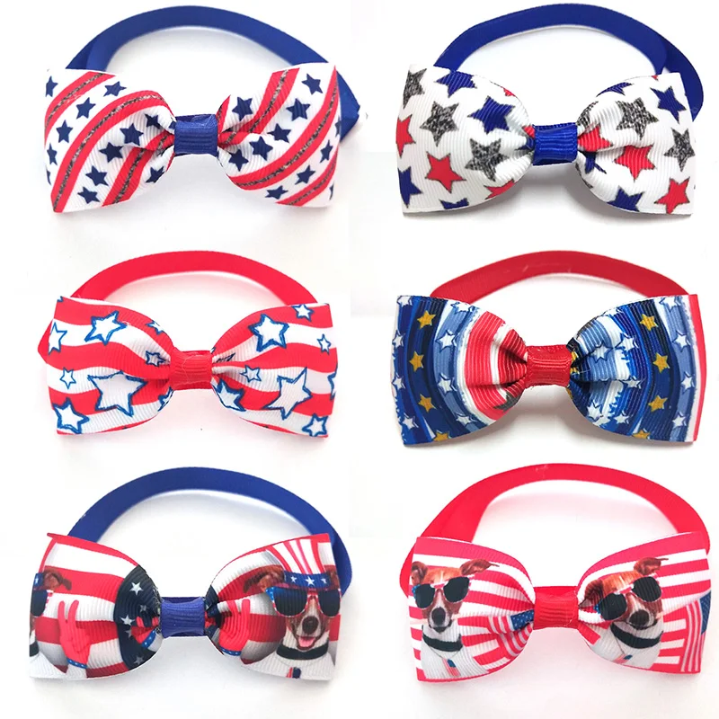 

50/100pcs American Independence Day Pet Supplies Pet Cat Dog Collar Bowties Neckties Pet Holiday Grooming Products