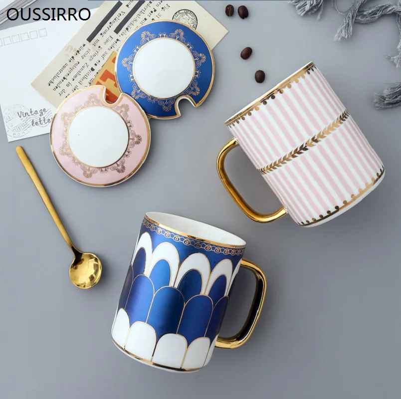 

Nordic Breif Mugs Creative Ceramic Couple Cup Nice Gift for Wedding Geometry Design Milk Coffee Mug With Lid With Spoon
