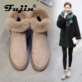 

Fujin Women Short Boots Winter Plush Keep Warm Fashion Thick Bottom Platform Round Toe Students Leisure Flat Ankle Women Boots
