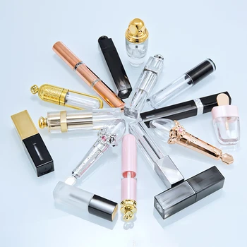 

5pcs Clear Lip Gloss Containers with Silver Gold Rosegold Pink Purple Lid Empty Cosmetic Containers Lip Balm Tube Sample