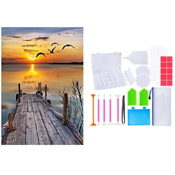 

5D Diamond Embroidery Sunset Scenery Diamond Arts Cross Stitch with 26 Pieces 5D DIY Diamond Painting Tool Set