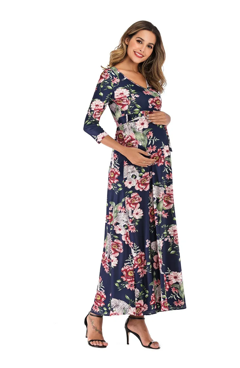Las mujeres embarazadas floral maxi largo del vestido de vestidos de maternidad Fotografía Foto Ropa Shoot Embarazo playa del verano Vestido de tirantes 2020 Nuevo