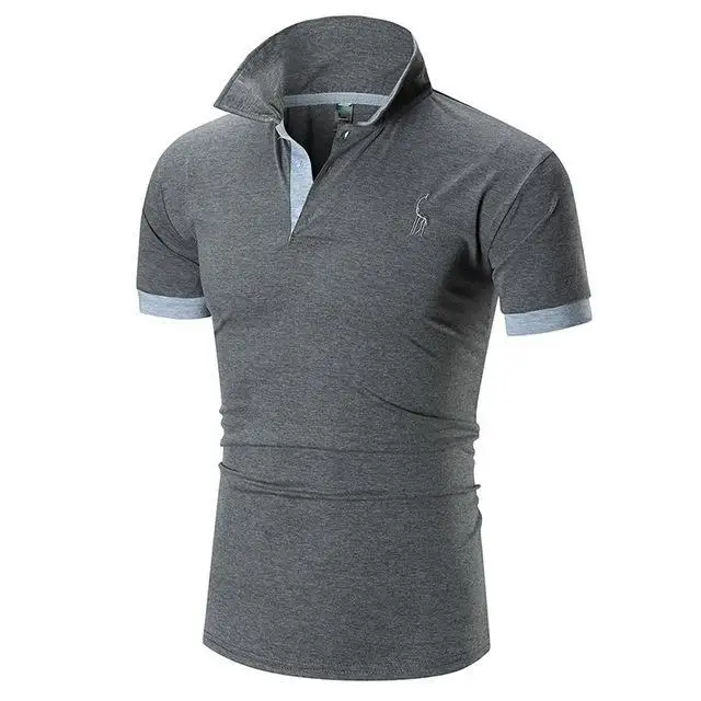 Новая брендовая мужская Повседневная рубашка поло с вышитым оленем, Мужская рубашка поло с коротким рукавом - Цвет: Dark gray