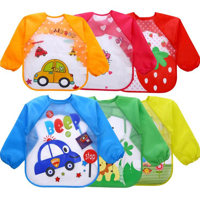 9Styles Cute Cartoon Animals Baby Bibs Waterproof Colorful Children Bib Full Sleeve Apron Long Feeding |