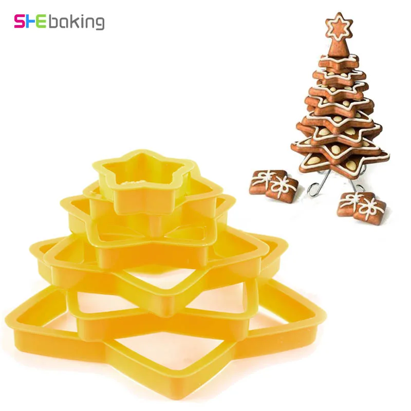 

Shebaking 6pc Plastic Star Cookie Cutter Mold 3D Pastry Biscuit Fondant Cake Baking Mold For Kitchen Dessert Cake Decoration