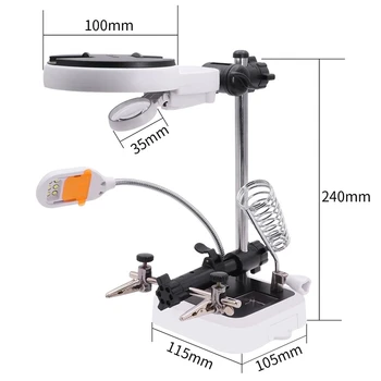 

HHO-DIY PCB Soldering Desk Magnifier Warm and Cold Color Temperature LED Light Magnifiers Soldering Iron Helping Hands Auxiliary