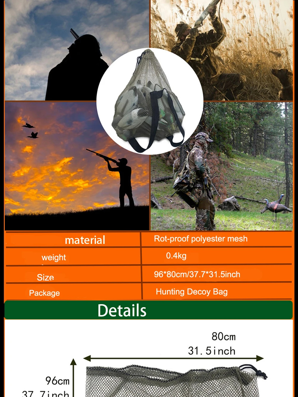 Details about   33" Hunting Decoy Mesh Bag With Adjustable Shoulder Straps